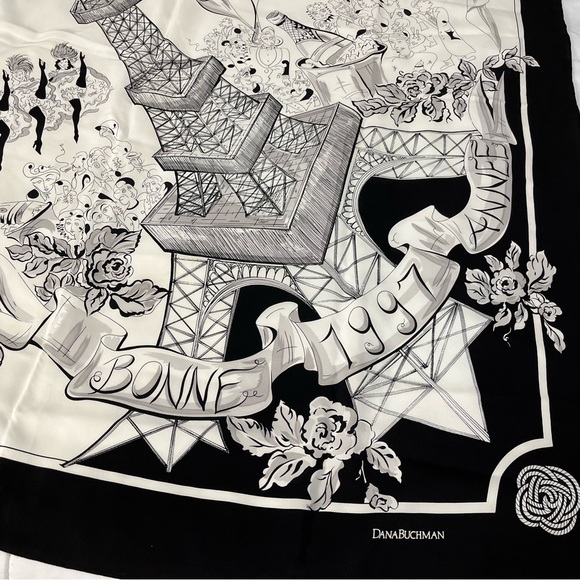 Giant Vintage 1997 Dana Buchman Paris Scene Scarf W/ French Landmarks - Picture 8 of 12